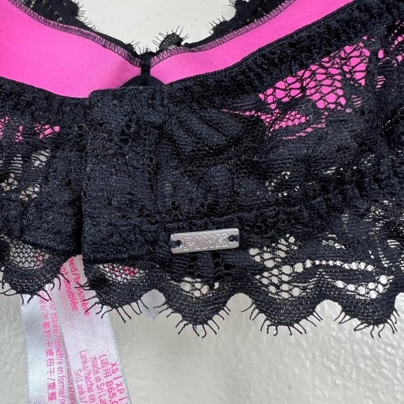 PINK by Victoria's Secret Black Padded Lightly Lined Lace Halter Bralette Size X - Picture 5 of 8